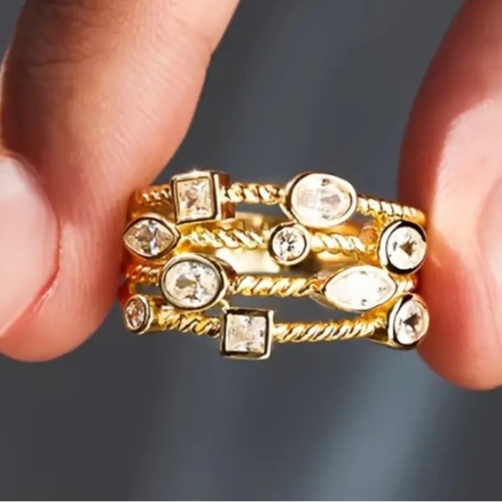 Elegant 18k Finish Gold & White Topaz Multi-Stone Ring 7